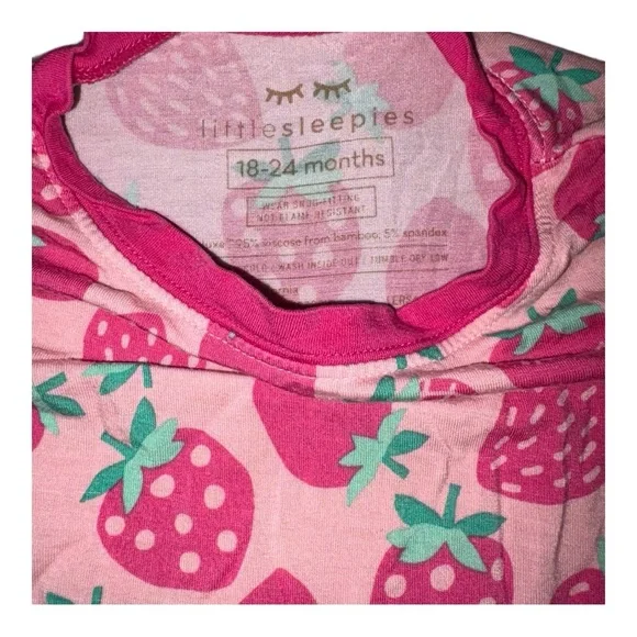 Little Sleepies Pink and Green Sweet Strawberry Long Sleeve pajamas - 18-24 M - Picture 4 of 4